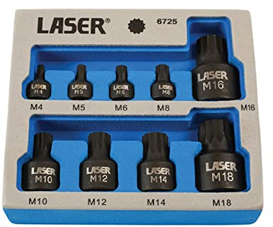 Laser 6725 Low Profile Spline Socket Bit Set, Silver, 1/4D, 3/8D, 1/2D, 9pc