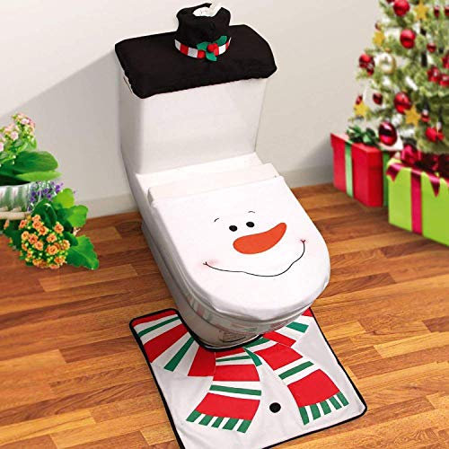 Top Home Solutions Novelty 3pc Christmas Festive Santa Elf Reindeer Snowman Toilet Seat Cover, Tank & Rug Bathroom Set (Snowman)