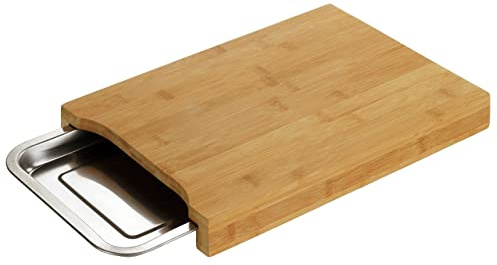 Maximex Bambus-Schneidbrett mit Edelstahlschale - Küchenbrett, Schneidebrett, Bambus, 35 x 24.5 x 4 cm, Braun