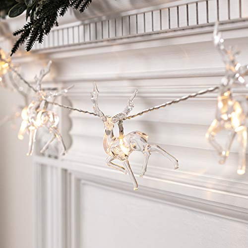 Lights4fun 10er LED Rentier Lichterkette Batteriebetrieb Timer Weihnachten Deko Lichterkette mit Timer Weihnachtsbaumlichterkette Rentier Deko Beleuchtet
