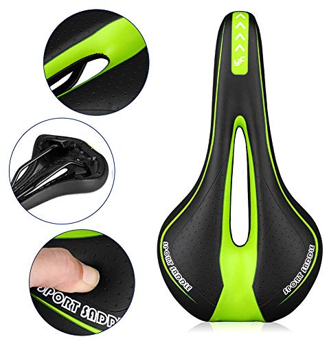 Immoch Comfort Bike Saddle Bicycle seat gel Cycling Saddle with Soft Cushion Ergonomics Design Fit for Road Bike and Mountain Bike (Black+ Green)