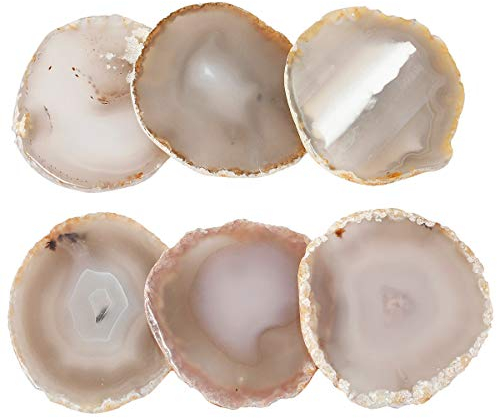 mookaitedecor 12 Stück Natürliche Geode Achat Scheiben, Rund poliert Achat Edelsteine Namen Karten für Hochzeit