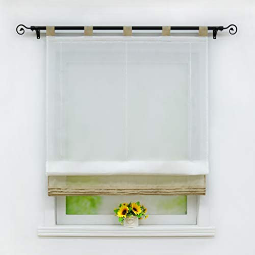 Joyswahl Raffrollo Halbtransparente Gardine mit Farbiger Faltenblende »Monika« Schals mit Schlaufen Fenster Vorhänge BxH 120x155cm Sand 1er Pack