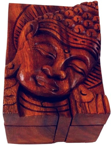 GURU SHOP Puzzlebox, Schmuckschatulle, Magic Box, Schachtel mit Geheim Verschluß - Buddha 1, 7x12x9 cm