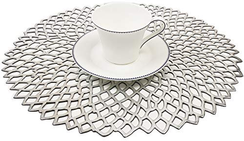 Famibay Silber Platzsets 6er Set Abwaschbar Runden Tischsets PVC Platzdeckchen