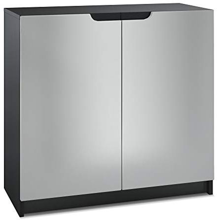 Vladon Sideboard Logan, Made in Germany, Kommode mit 2 Türen, Schwarz matt/Hellgrau seidenmatt (82 x 78 x 37 cm)