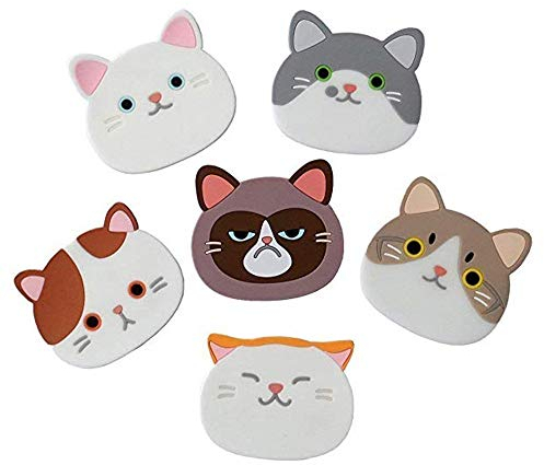 Lezed Silikon Katze Untersetzer Katzen Schalen Silikon Matten süßen Cartoon-Katzen Cup Becher Gummimatte für Wein, Glas, Tee, Getränke, Bier, Haus, Küche Dekor 6 Stück