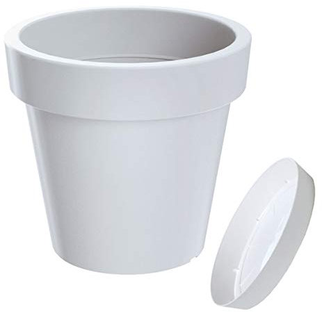 Erhard-Trading Blumentopf Valencia Pflanztopf Übertopf Blumenkübel Untersetzer Kunststoff weiß 24 cm + Untersetzer im Set