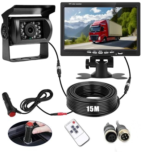 Kit de Recul avec Caméra Filaire et Moniteur, Écran LCD TFT de 7 Pouces Étanche avec Vision Nocturne, Ensemble de Moniteur de Recul pour Bus, Camion, Remorque et Camping Car