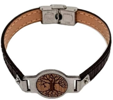 OTTAGONO Bracelet plat en cuir avec centre rond assorti (= rose des vents, ancre, arbre de vie) (MIB0004)