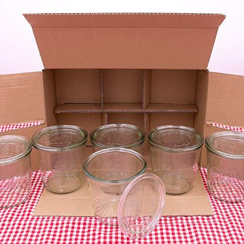 Flaschenbauer - Sturzglas 1/2L Einmachglas 580ml verwendbar als Marmeladenglas, Vorratsglas, Konservenglas 6 Stück Inklusive Etikett - Made in Germany