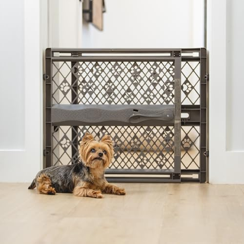 MYPET North States Paws Portable Pet Gate: 26-40 Wide. Pressure Mount. No Tools Needed. Made in USA, 23 Tall, Expandable, Durable Dog Gates for Doorways, Fieldstone Gray
