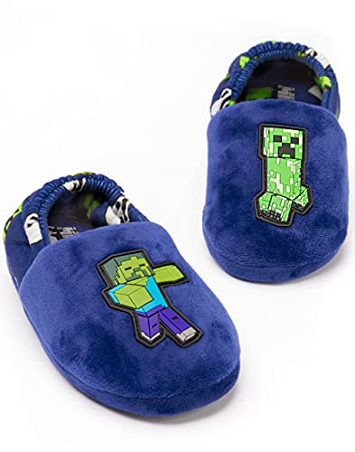 Minecraft Slipper Jungen Kinder Blau Creeper gegen Zombie Tnt House Schuhe
