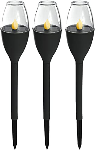 Stephans Möbelbörse 3er Set LED Solar Fackel Gartenfackel Garten Wegeleuchte Solarfackel Leuchte Flamme Gartenlicht Licht - Automatisch EIN/AUS - Dämmerungssensor - 38cm