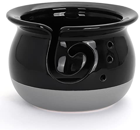 Milltown Merchants Black Ceramic Yarn Bowl - Knitting Accessories - Artisan Ball Holder for Knitting, Crochet, and Storage