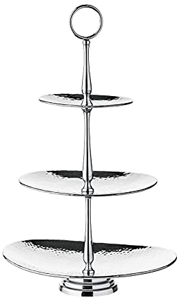 EDZARD Etagere Gulf mit 3 Ebenen, oval, Edelstahl gehämmert hochglanzpoliert, Höhe 49 cm