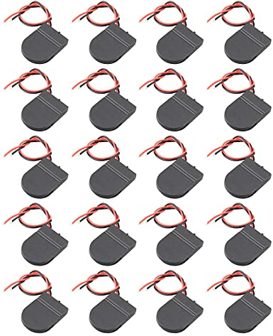 HALJIA 20 Stück 3 V CR2032 Knopfzellen-Batteriehalter Sockel Box Clip Gehäuse mit An-/Ausschalter Kabel schwarz, On/Off Schalter 3 V CR2032 Knopfzellen Akku Halterung