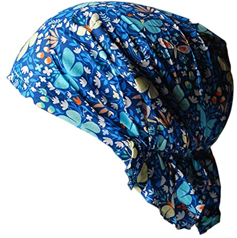 Cool4 Sommer Kopftuch Strand Bandana Meer Beanie Sonne Sonnenschutz Mütze Chemo Cap A04 (Blau mit türkis gelben Schmetterlingen)