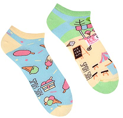 Spox Sox Casual Unisex für Damen und Herren – lustige, mehrfarbige, bunte, verrückte, unterschiedliche Sneaker Socken für Individualisten, Gr. 36-39, Eis