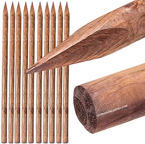 Suinga Set di 10 Palo in legno da 150 cm, Ø 6 cm. Tutoree in legno con punta per il fissaggio di alberi, recinzioni, steccati, ...