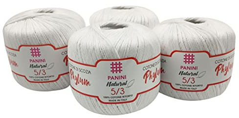 Panini Tessuti Phylum Titolo 3 confezione da n.4 Gomitoli da 100 gr cad. di Filo da Ricamo per Uncinetto in 100% Cotone ritorto Made in Italy