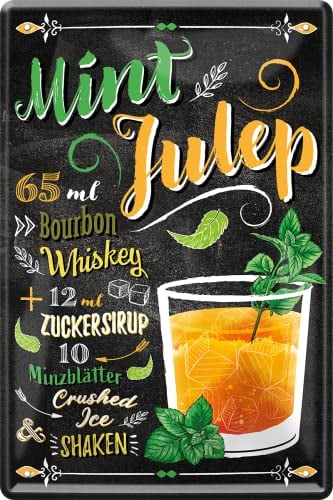 schilderkreis24 Cocktail Rezept “Mint Julep“ Deko Bar Küche Kneipe Pub Theke Geschenkidee Geburtstag Weihnachten Wodka Rum Gin Tonic Bourbon Whiskey Longdrink Spirituosen Trinker 20x30 cm