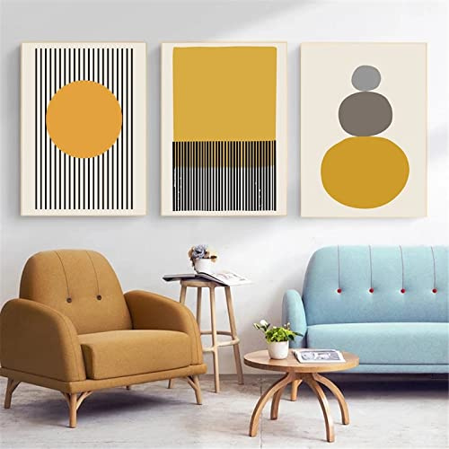 Bilder Poster Kunstdrucke Gemälde Graue Und Schwarze Linien Streifen Gelbe Wandkunst Leinwand Minimalistische Poster Drucke Senffarben Bilder Wohnzimmerdekor Gemälde Für Raumästhetik 40X60Cmx3Pcs