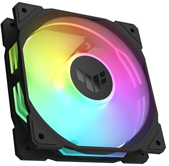 ASUS TUF GAMING TR120 FAN ARGB REVERSE BLACK Ventola Case a Pale Invertite, Spessore 28 mm, Pressione Statica 3,3 mm H2O con Flusso d'aria Elevato, Design Doppio Strato 16 LED RGB, 1 pezzo, Nero