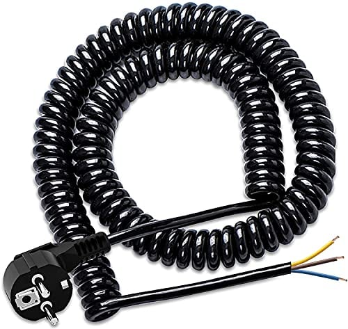 Cable alargador en espiral con protección de contacto 5 m cable en espiral de 3 hilos cable de plástico alargador con enchufe de protección de contacto 250 V 16 A IP20 para interiores color negro