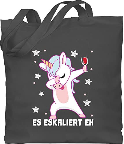 Shirtracer Baumwolltasche - & Alkohol Damen - Es eskaliert eh Festival Saufi Party Malle lustig I Party Einhorn Dabbing - Unisize - Dunkelgrau - sauf wein bag alki trink einkaufsbeutel saufen polter
