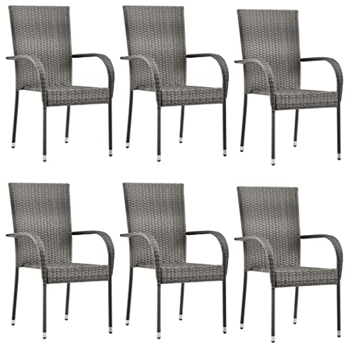 Hommdiy Gartenstuhl 6er Set Poly Rattan Stapellstuhl Gartensessel Armlehnstuhl Balkonstuhl Hochlehner