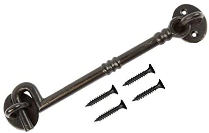 TERF® 200mm Heavy Duty Antique Black Cabin Door Hook and Eye Lock 200mm (8 inch) Cabinet Latch Catch including Fixing Screw For Door Gate Window Closet Shed Latch - Pack of 1