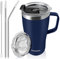 patmoseal Insulated Travel Mug with Handle Straw & 2 Spill-Proof Lids, Thermal Cup Coffee Tumbler Tea Flask for Hot Cold Drinks 600ml/20oz (Navy Blue)