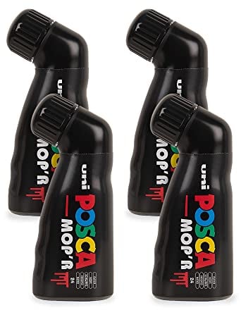POSCA - Uni Mitsubishi Pencil - Marqueur MOP'R - Pointe Ronde XXL 3-19 mm - Forme Ergonomique, Corps Semi-Rigide - Marqueur Peinture À Base d'Eau - Tout Support - Noir X4