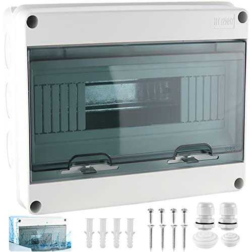 Verteilerkasten Aufputz IP65，Sicherungskasten Aufputz Kleinverteiler Waterproof 1-Reihig 12 Module mit Tür,Sicherungskasten Unterverteilung für Garten Oder Außenbereichen, Feuchtraum