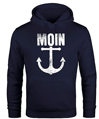Neverless® Hoodie Herren Moin Anker Retro Print Aufdruck Maritim Nordisch Kapuzen-Pullover Männer Fashion Streetstyle Navy XL