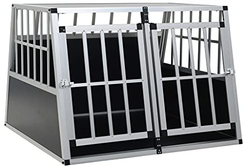 Tidyard Hunde Transportbox für Auto 94 x 88 x 69 cm mit Doppeltür | Hundebox Autobox Hundetransportbox Alubox Hund Reisebox Silber