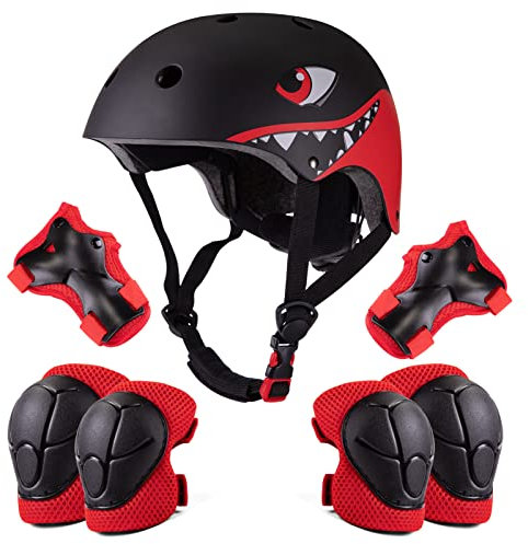 Kids Helmet Pads Set for 2-8 years old Toddler Bike Helmets Lightweight Safety Helmet Elbow Knee Pads Protection Gear for Skateboard Scooter Skating, Gifts for Boys Girls (Black)