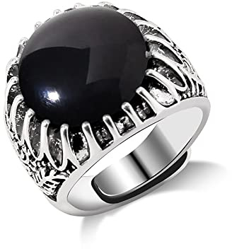 Round Natural Stone Ring Labradorite Agatha Ring For Women Men's Adjustable Open Finger Ring Jewellery,3 Black Onyx