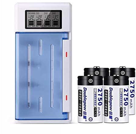 Batterie Rechargeable n ° 2 Chargeur Rapide LCD Intelligent avec 4 Piles Haute capacité C Type II Torche Jouet Moyenne pouvant remplacer 1,5 V Pile sèche Lr14 Type C