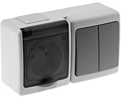 1-Fach Aufputzsteckdose mit Doppelschalter Rauchglas IP44 16A/250V Schuko Aufputz Feuchtraum Steckdose Grau