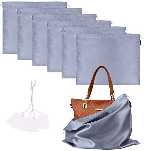 6 Stück Schuhtasche Kordelzugbeutel, Aufbewahrungsbeutel Aufbewahrungstasche aus Seide Handtaschen Kordeltasche für Handtasche Geldbörse Taschenbücher Schuhe Stiefel (Grau, 50 * 40cm)