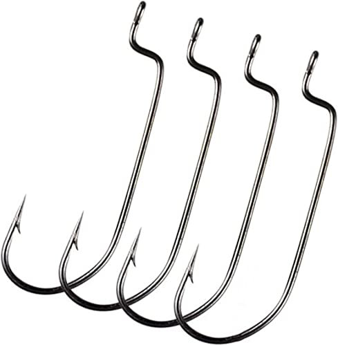 50pcs/Pack Offset Fishing Hooks Worm Hooks Black High Carbon Steel Senko Bait Fishing Hooks 5/0 4/0 3/0 2/0 1/0 1# (5/0-50pcs)