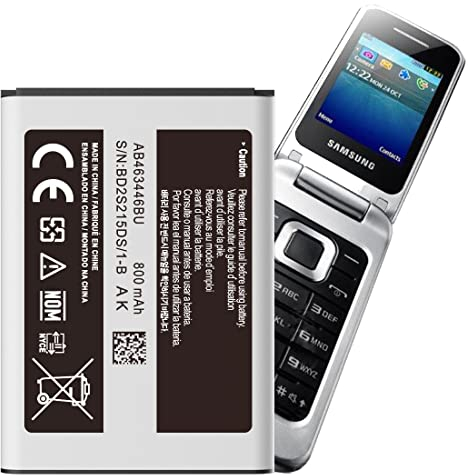 Battery for Samsung C3590, [800mAh] Upgraded 2023 New 0 Cycle Battery AB463446BU Replacement for Samsung GT-C3300|E1050|E1070|SGH-E210|E250|E251|E380