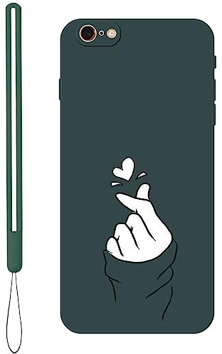 KARTXITAI Case compatible with iPhone 6 Plus/6s Plus,Fingers with hearts Pattern Design Vintage Shockproof Protective Soft TPU Anti-Fingerprint Anti-Scratch/Fall phone cover-Green
