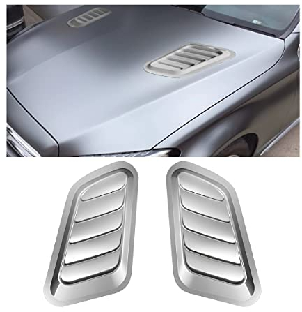 CGEAMDY Universal Auto ABS Dekorative Luftstrom Ansaugschaufel, Turbo Motorhaube Entlüftungsabdeckung Haube, Motorhaube Luftentlüftung Modifiziertes Zubehör (Silber)