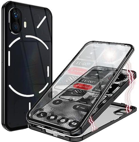 ANFAIRLACE Hülle Kompatibel mit Nothing Phone 2, Magnetische Adsorption 360 Grad Handyhülle Gehärtetes Glas Aluminium Rahmen Magnet Transparent Case, Schwarz