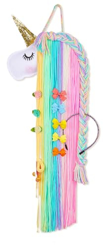 MHJY Unicorn Hair Clips Holder Rainbow Headband Holder Yarn Tassels Hair Bows Storage Unicorn Face Hair Band Organizer Girls Hair Accessories Decorations 1Pc