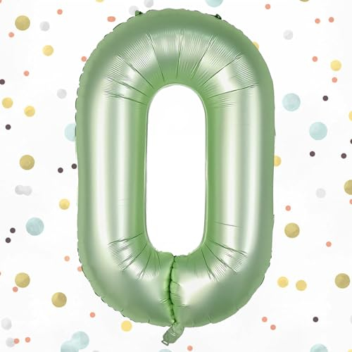 WOIRROIP Salbeigrün Luftballon 0,Zahlen Luftballon Salbeigrün, 40 Zoll Folienballon Olivgrün Zahlenballon 0 Helium Ballon, Luftballon 0. Geburtstag für 0 Jahre Geburtstagsdeko Kinder, Junge, Mädchen