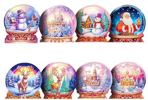 ycyingcheng 5D Diamant Malerei Weihnachten Geburtstagskarten, Dankeskarten Weihnachtskarten Valentinstag, Kristallkugel geformte Grußkarte Weihnachtskarten, Hochzeit Einladung Party Geschenke, 8PCS